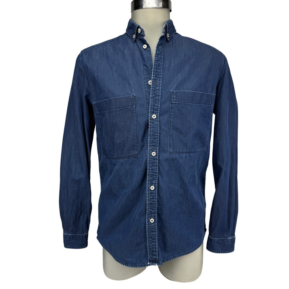 COS 100% Cotton Denim Chambray Long Sleeves Button-Down Blue Shirt‎ Size S